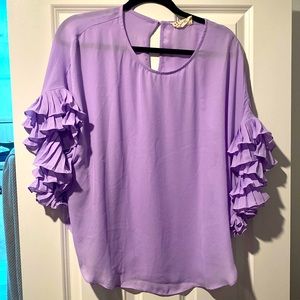 Sheer, ruffle sleeve top